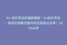 Ks 低价双击的最新揭秘：Ks低价双击：如何在预算范围内双击提高点击率！2024必学-商城24小时自助下单